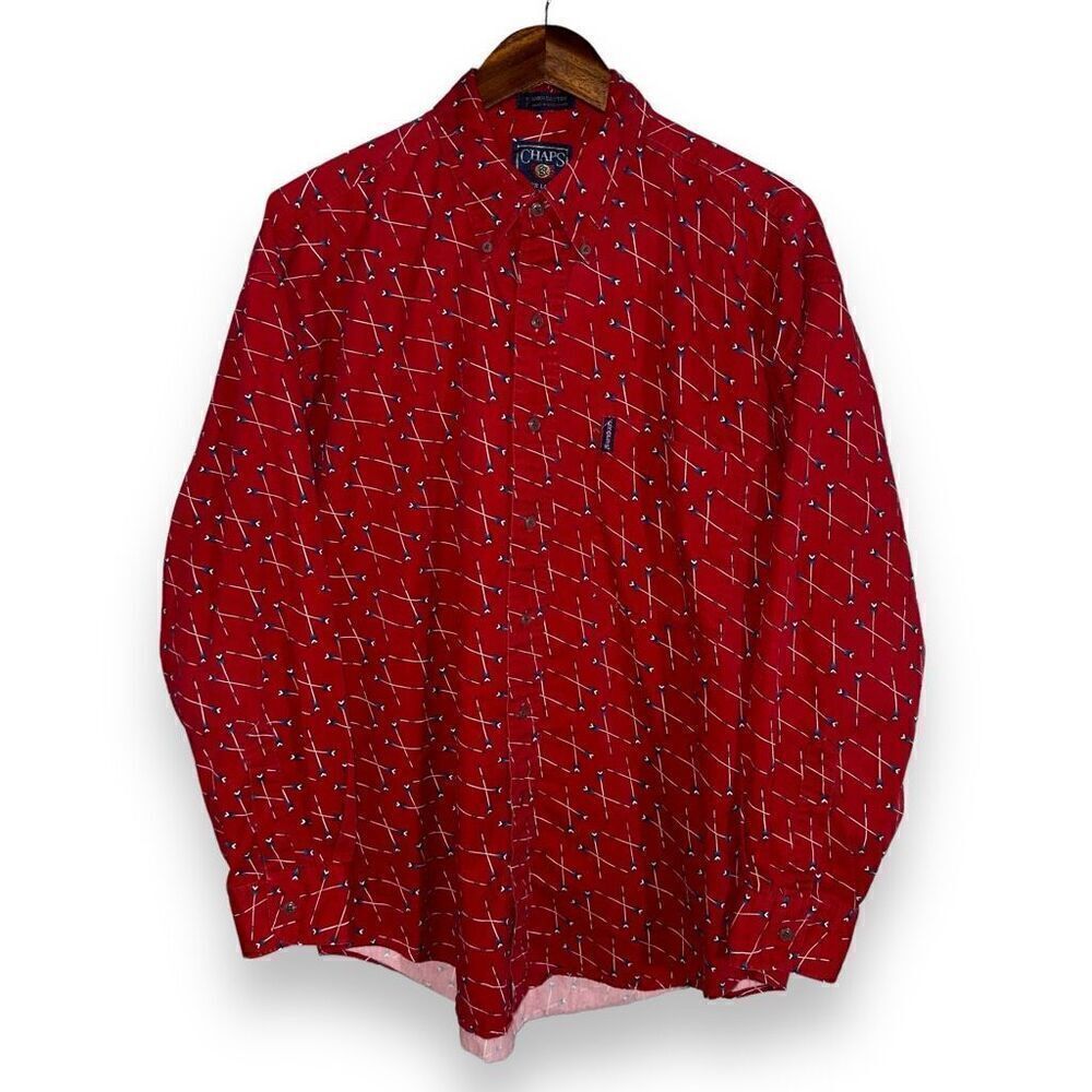 Chaps Ralph Lauren Red Oar Print Oxford Button Down Shirt L
